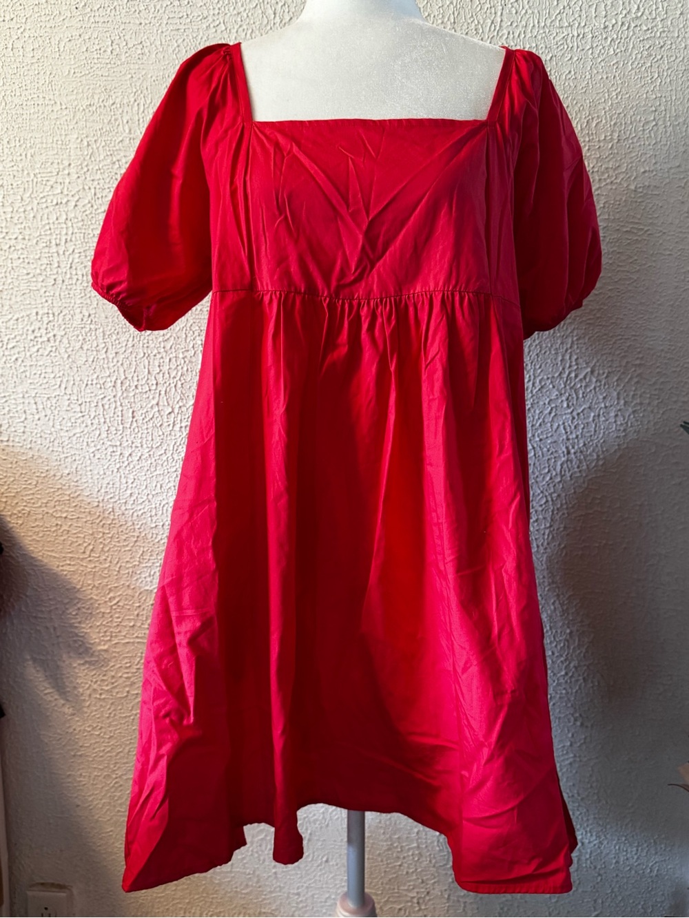 Draper James Red Square-Neck Puff Sleeve Mini Dress